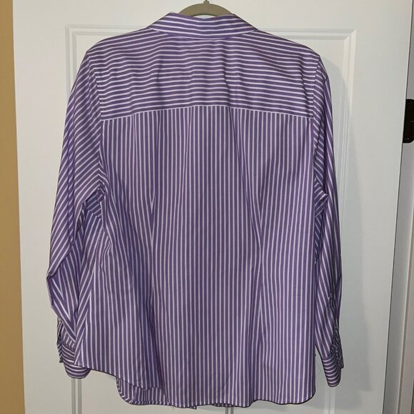 NWT Talbots Perfect Shirt Non-Iron Fabric Lavender and White Stripe - 14W - Picture 3 of 11